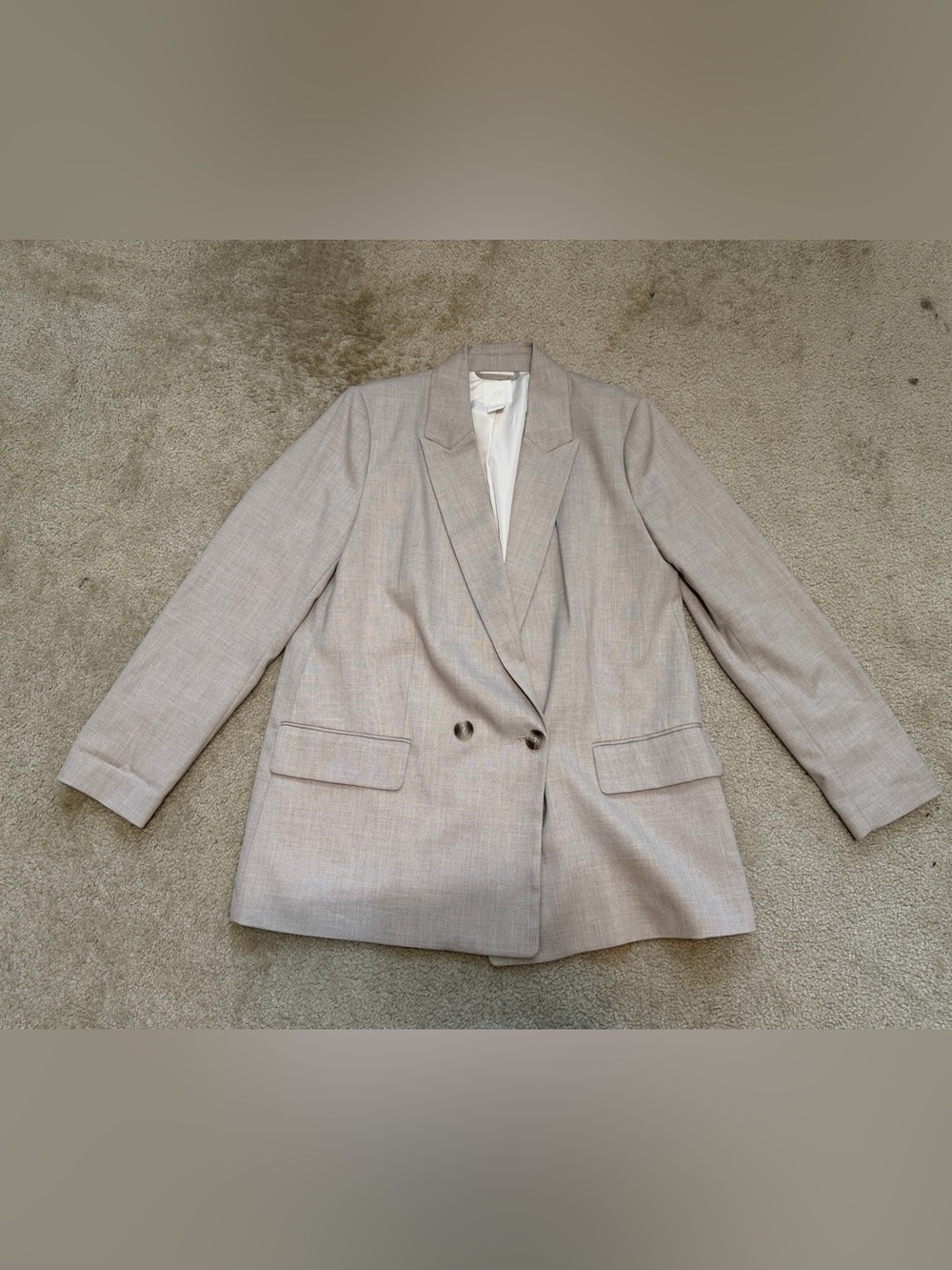 Beige Double-Breasted Blazer Oversized